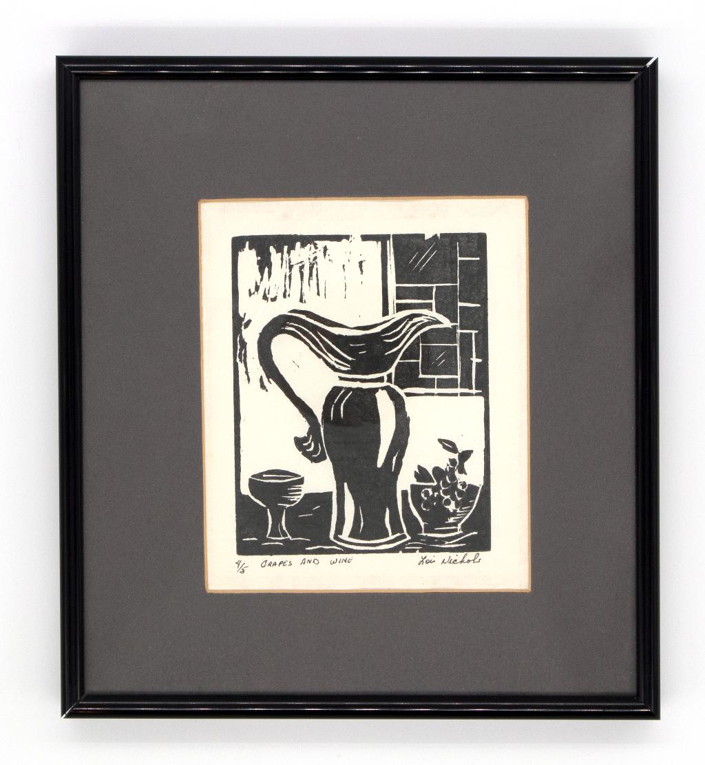 ''Grapes & Wine'' Woodblock print by Lois Nichol...