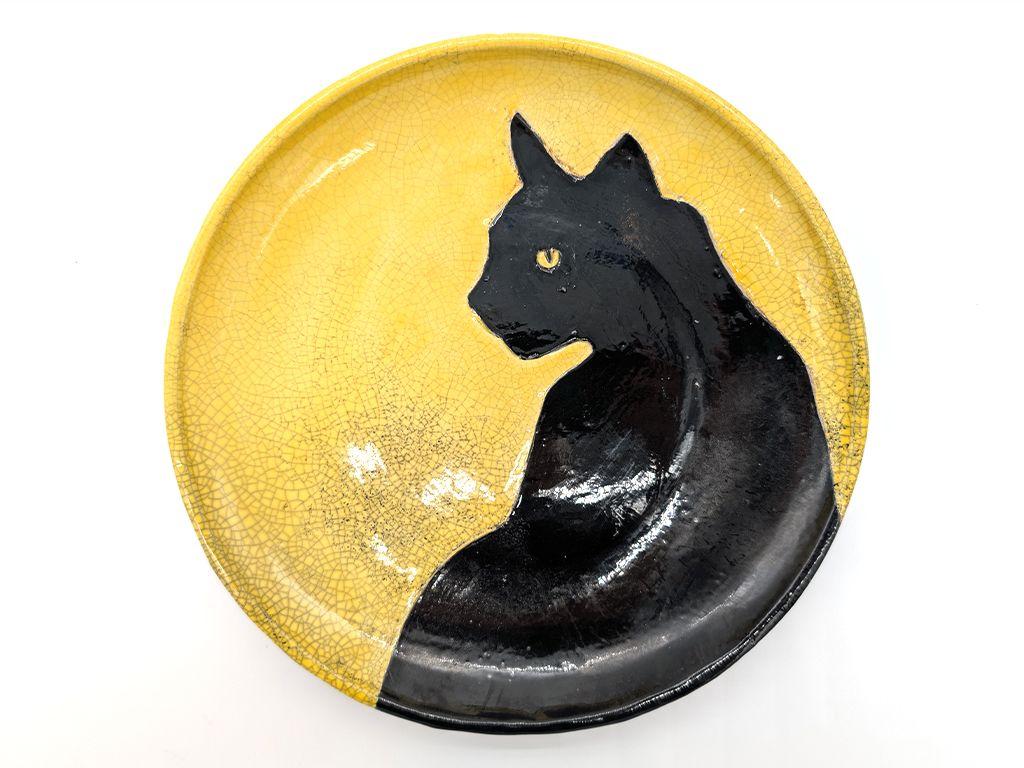 ''Black Cat Ceramic Plate'' by Lisa Crews