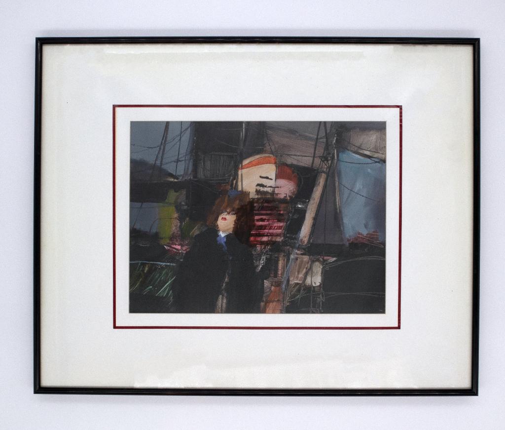 ''Woman at Shipyard'' original oil on board by Borys...