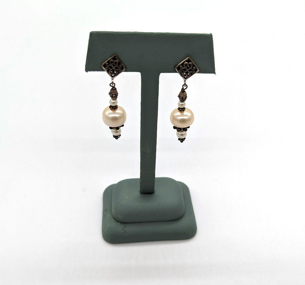 Sterling and Pearl Earrings by Faith Shah