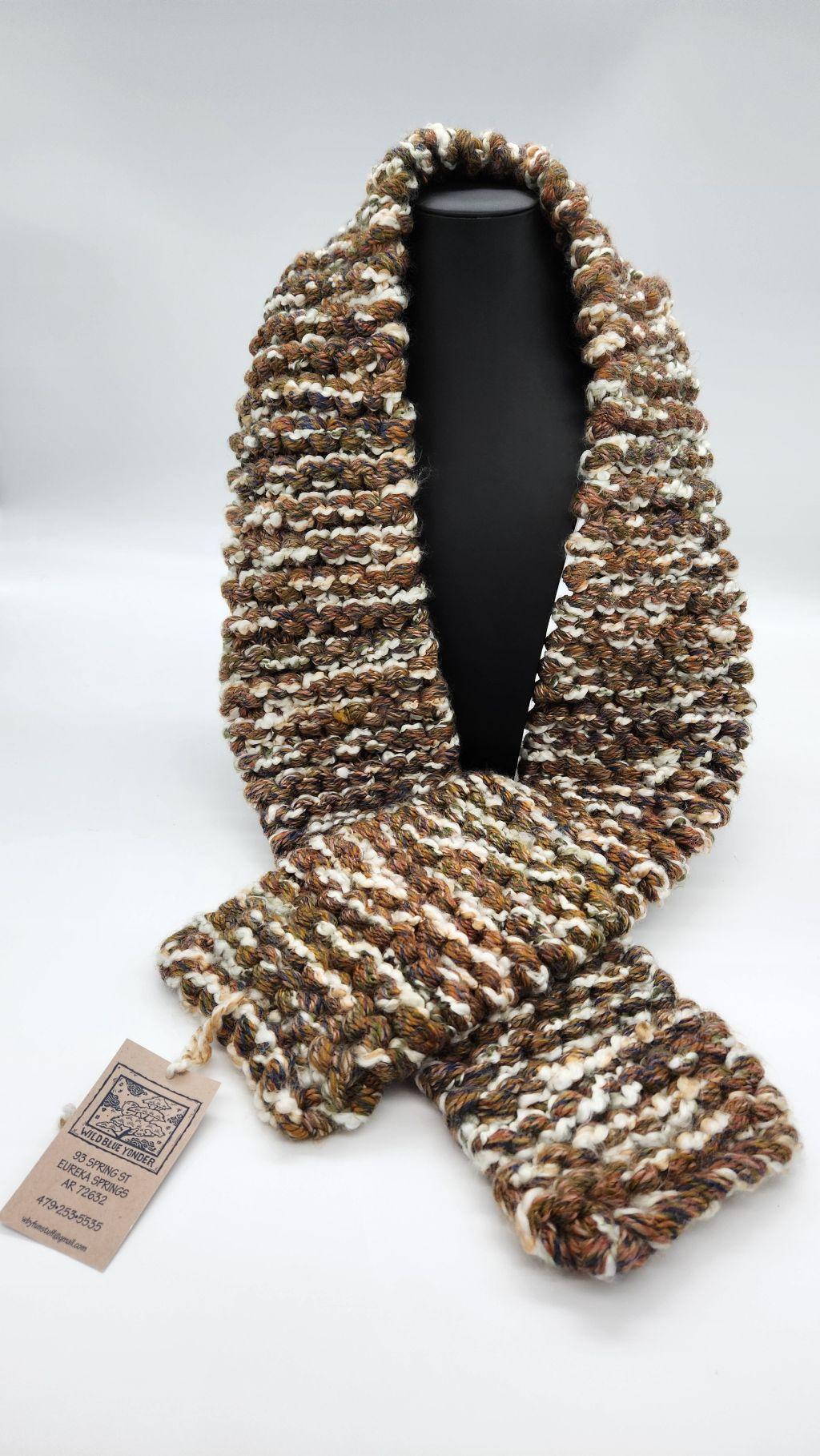 Hand knitted winter scarf in earth tones by Julie Qu...