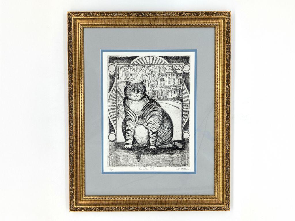 ''Eureka Cat'' Etching by Jack Miller