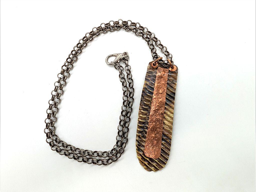 ''Copper & Brass Textured Necklace'' by Mary Spr...