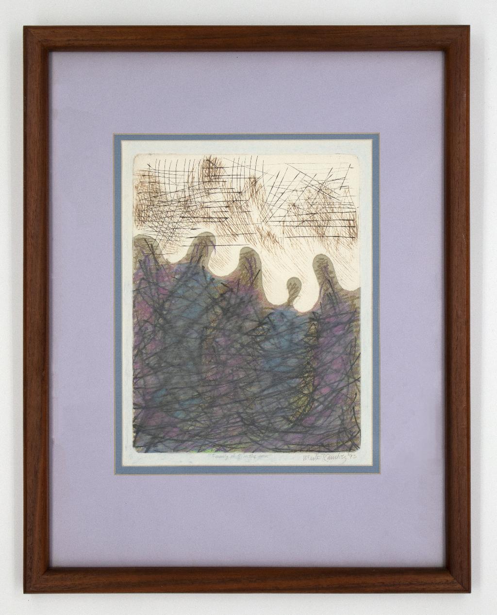 ''Family of Five in the Rain'' lithograph by Marta R...