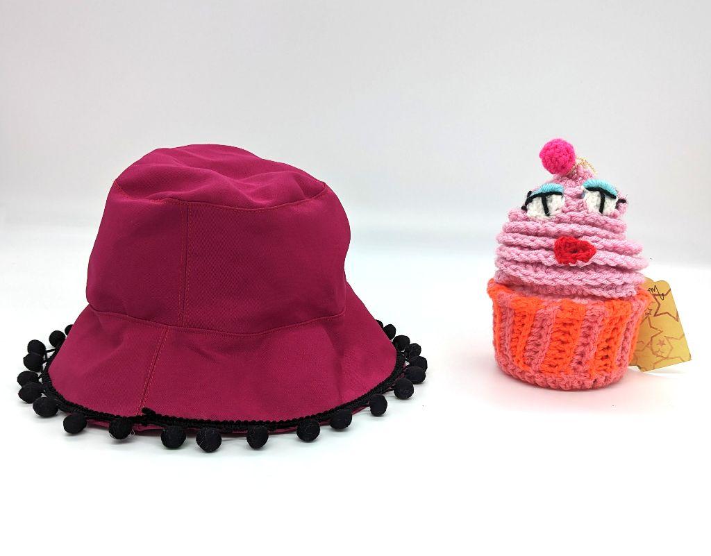 Handmade hat and upcycled crocheted ''Give me a Kiss...