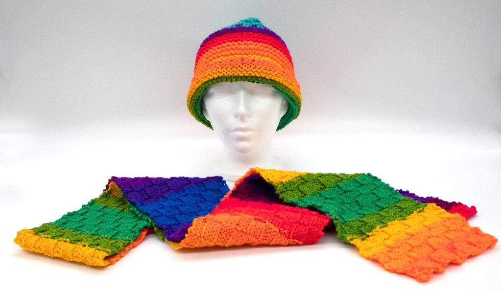 ''Eureka Scarf and Hat of Many Colors'' by June Hege...