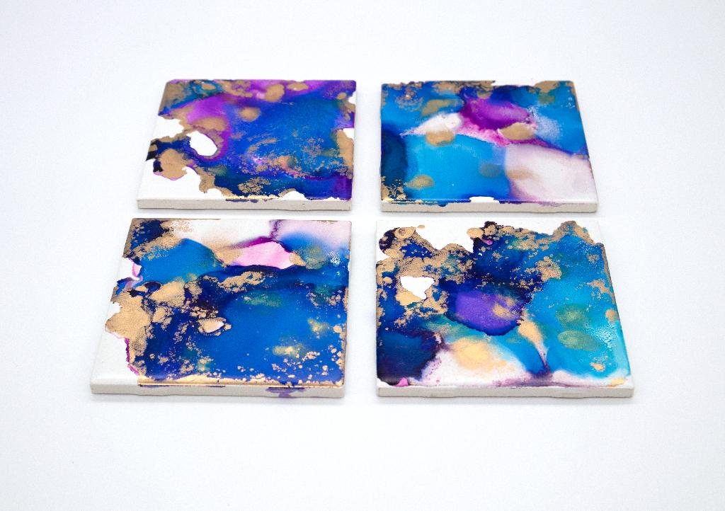 Set of 4 painted tile coasters by Faith Cleveland