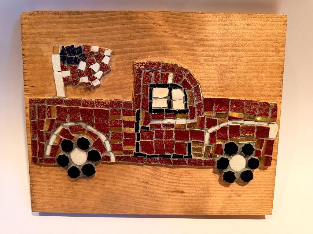 ''Fire Truck with American Flag'' Original Mosaic by...