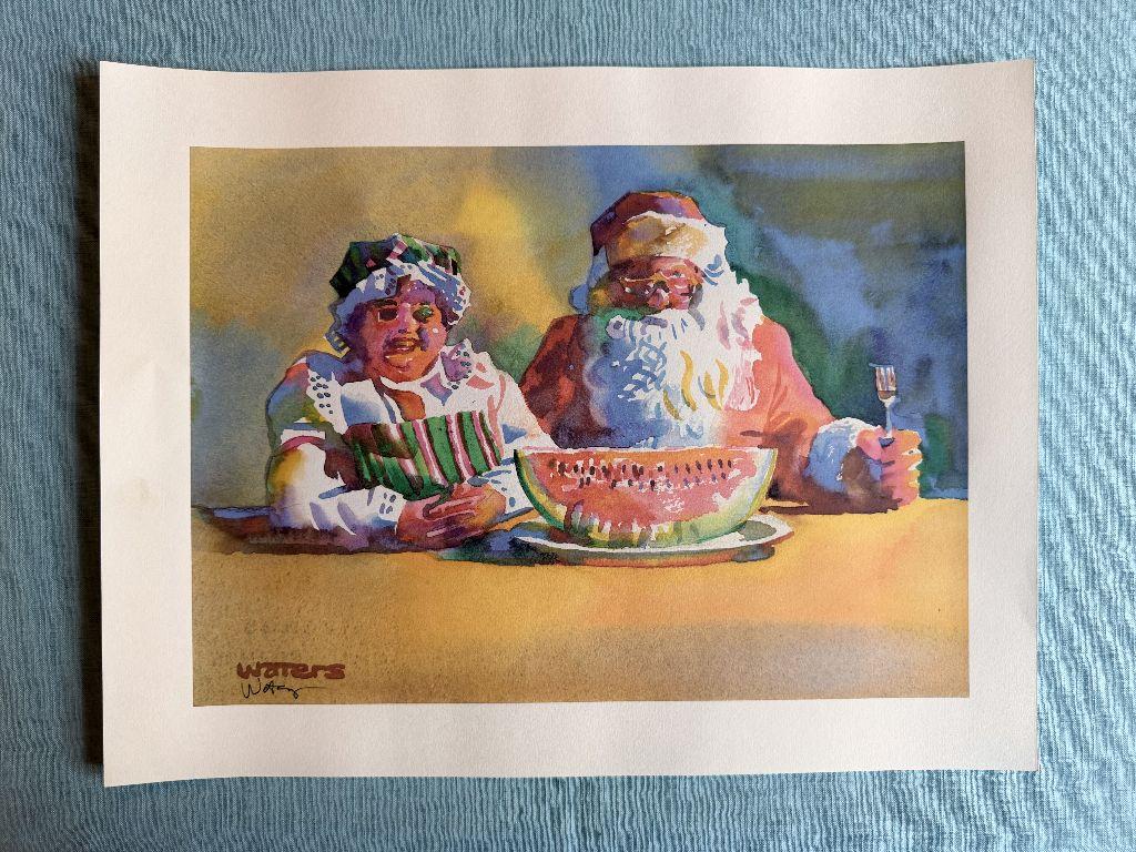 Wyatt Waters Signed Print Santa and Mrs. Claus