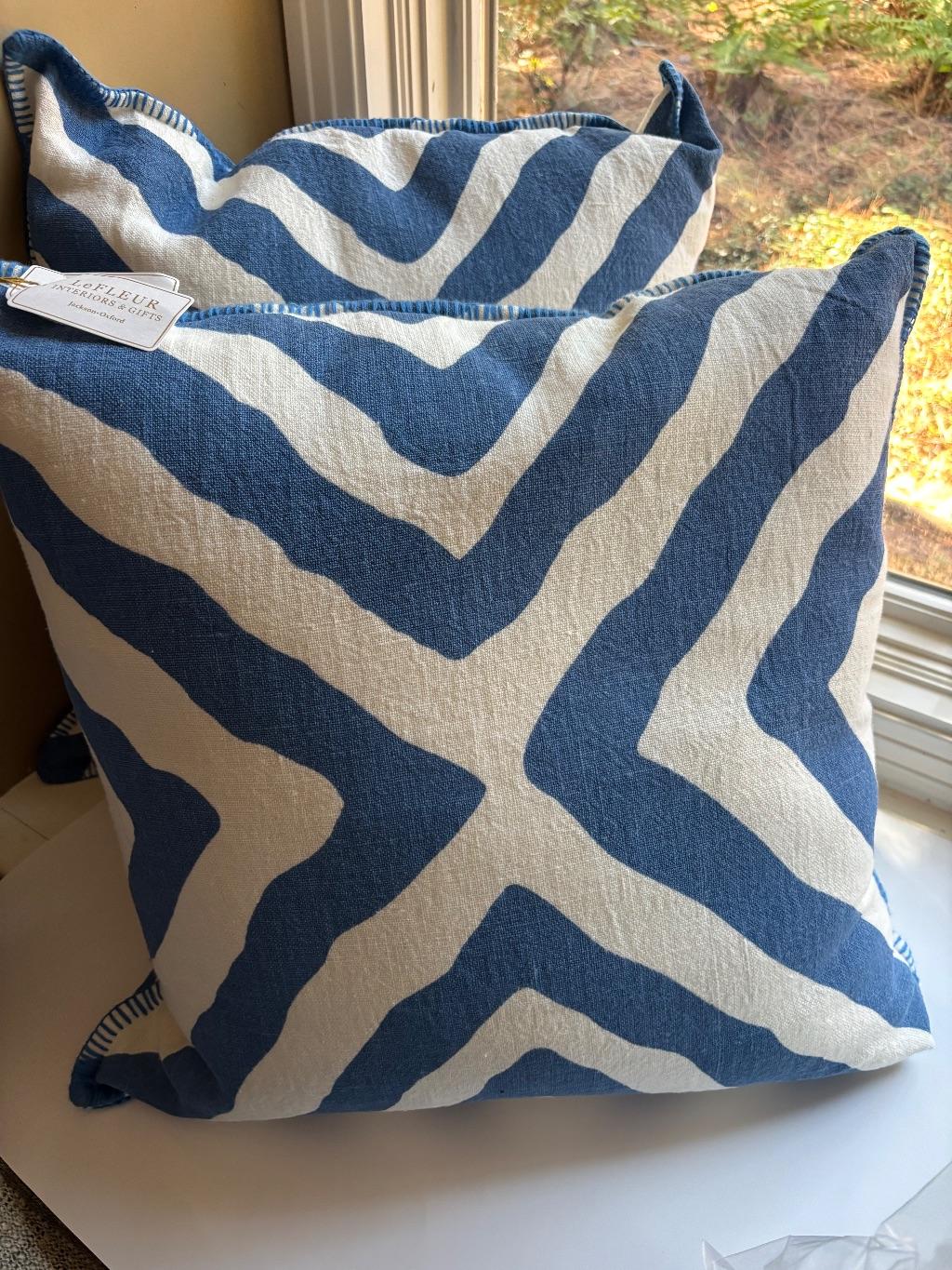 2 Linen Decorative Pillow Covers French Blue wth Dow...