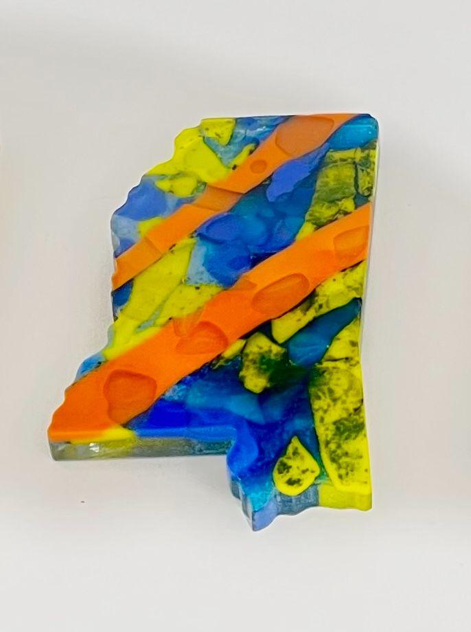 Mississippi-Shaped Glass Paperweight Donated by Pear...