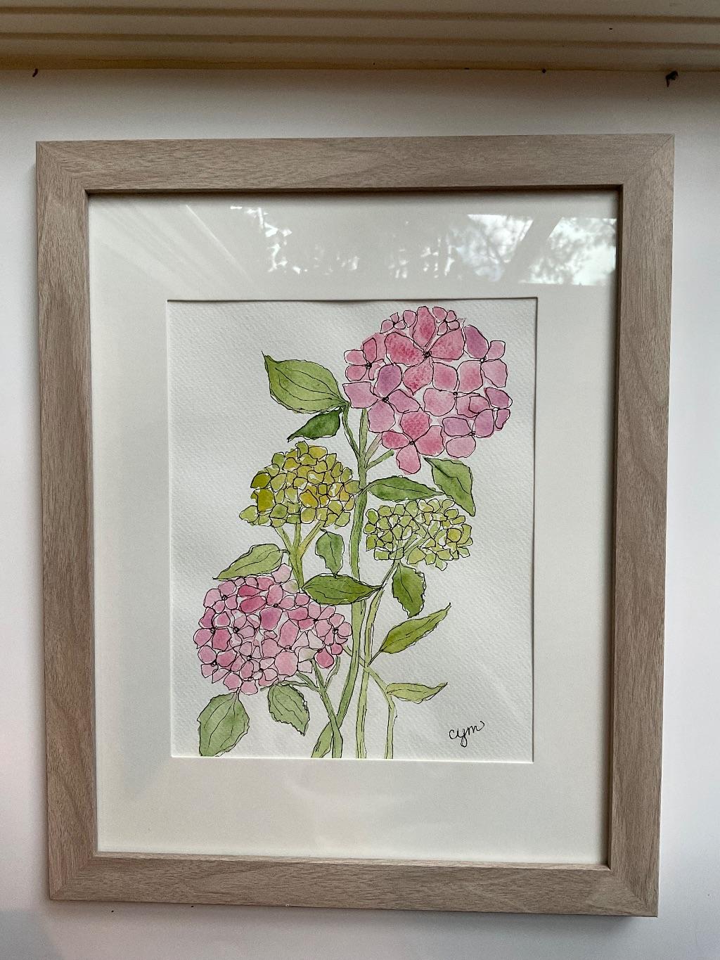 ‘Pink Hydrangeas’ Original Art by Caroli...