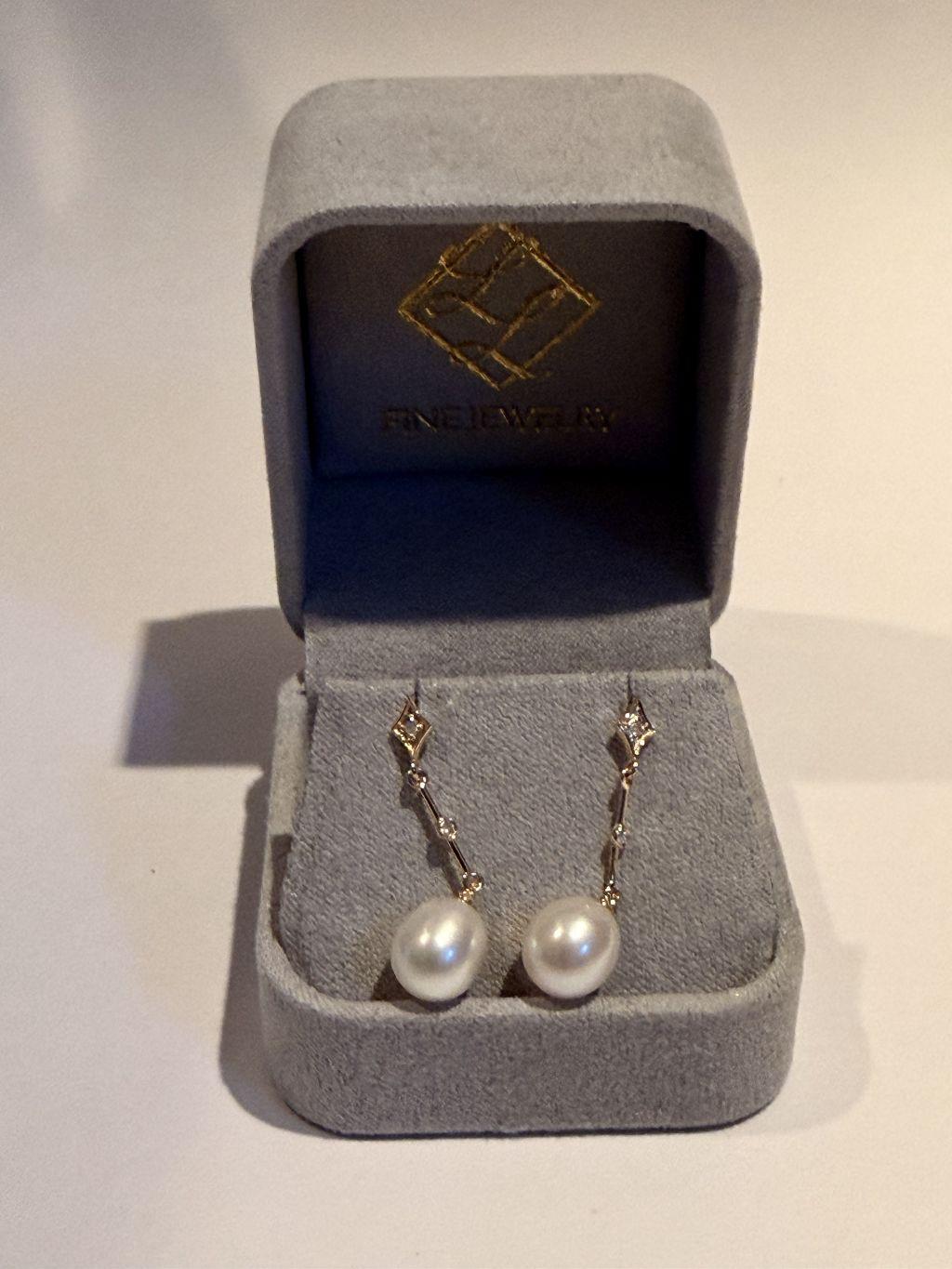 Gold Diamond and Pearl Drop Earrings 14K Donated by ...