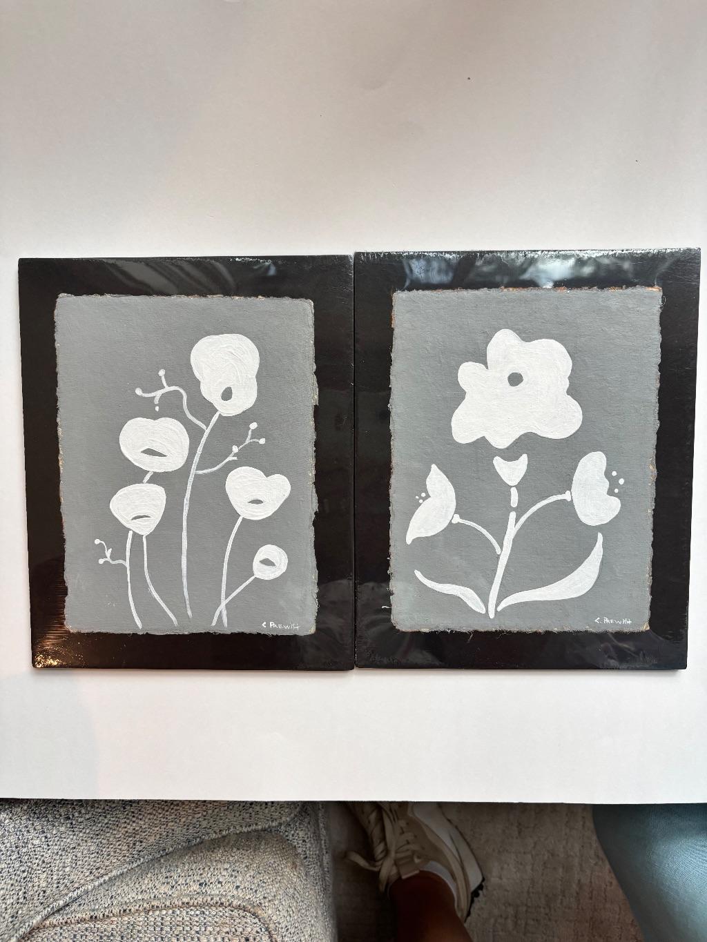 Pair of White Flower Paintings by Cissy Prewitt