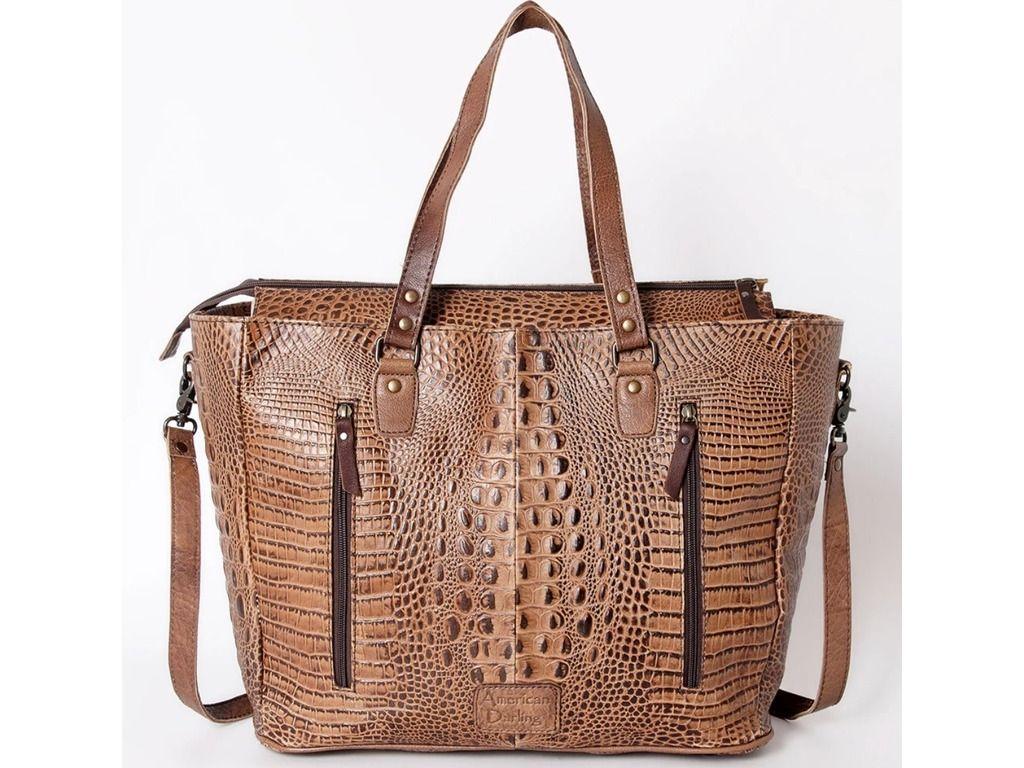 American Darling Tote Crocodile Embossed Genuine Lea...