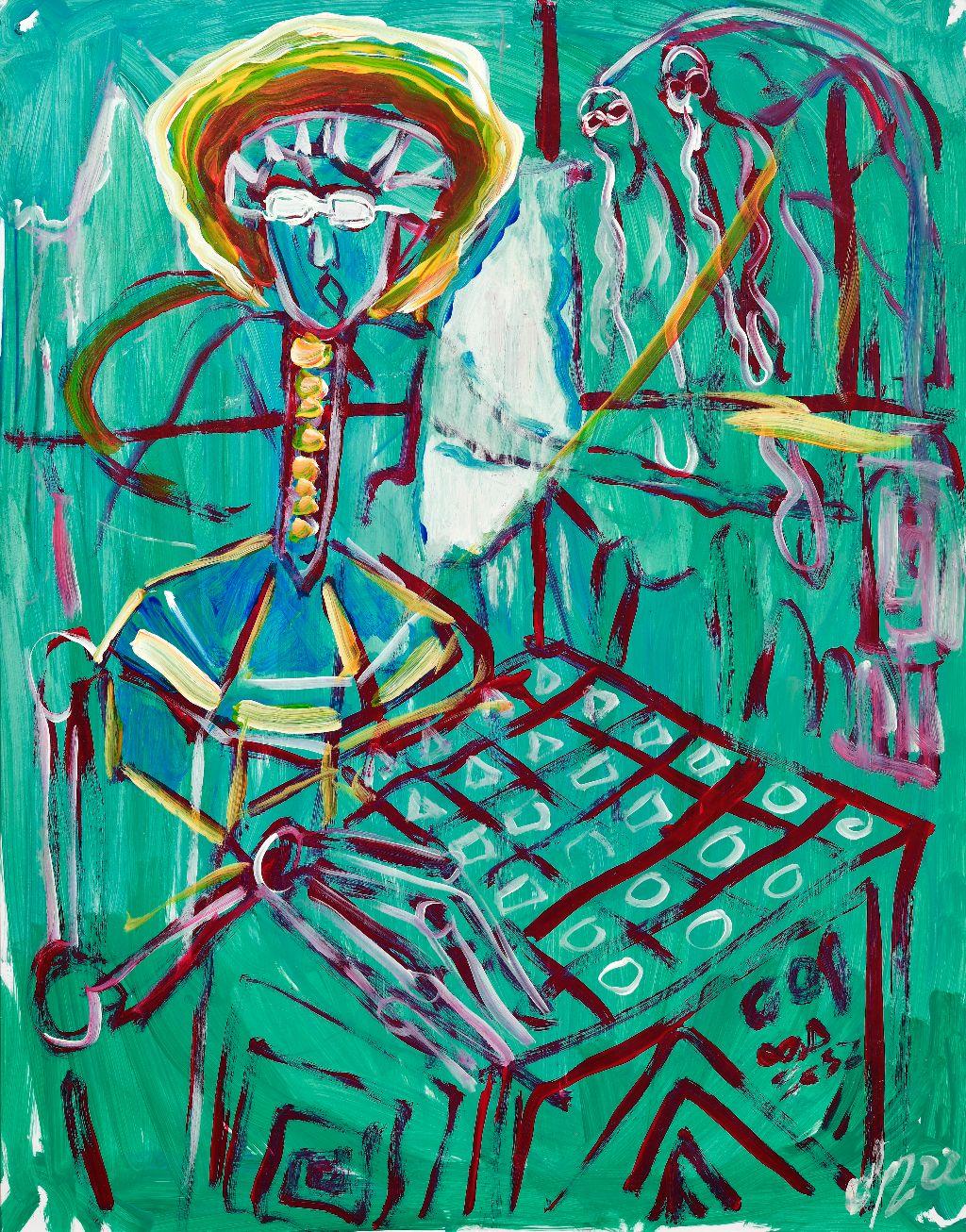 Robot from the Genesis, 2022, Acrylic on cardboard