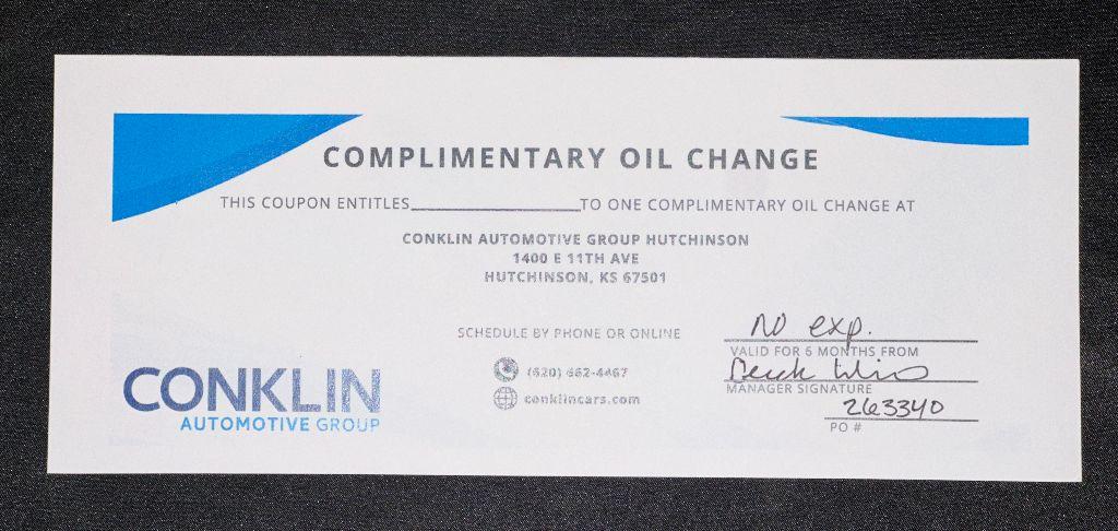 Oil Change Certificate (1 of 2)