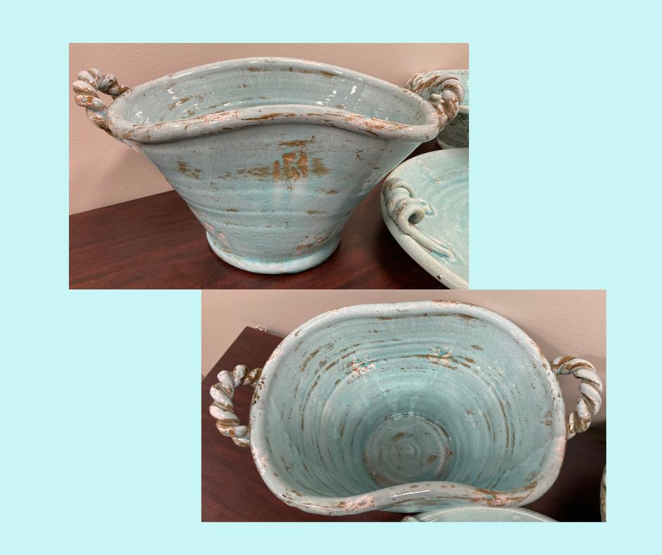 Antique Aqua Decorated Ceramic Set of Three