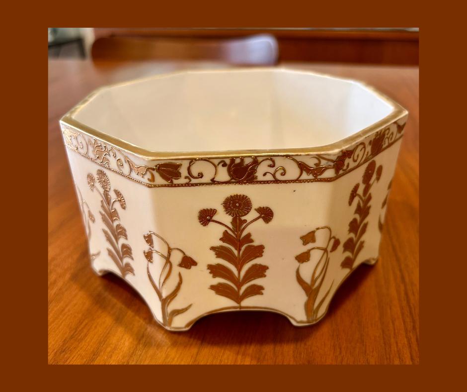 Porcelain Bowl with Gold Flower Details