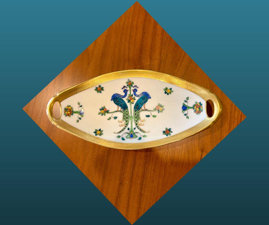 Gold Rimmed Candy Dish with Peacocks