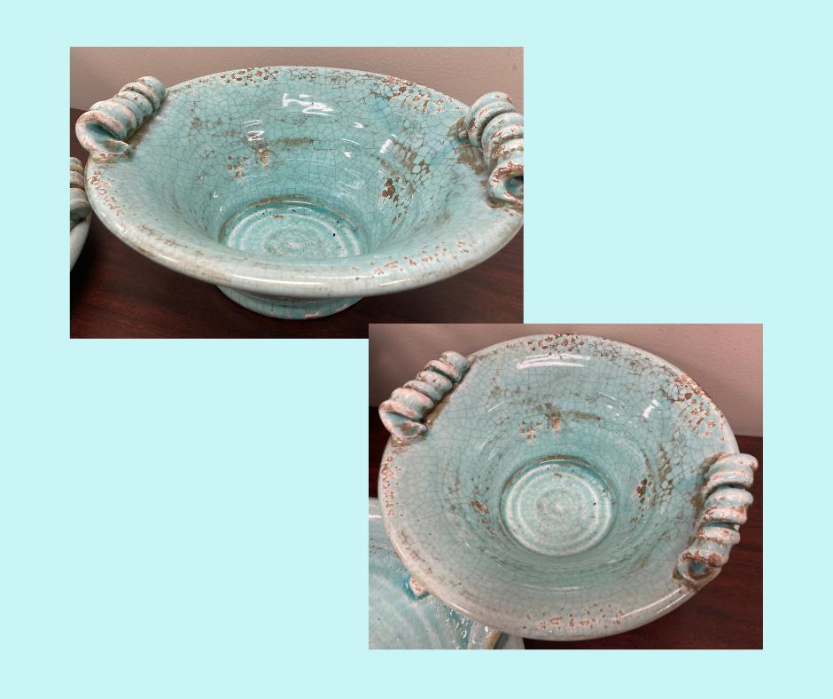 Antique Aqua Decorated Ceramic Set of Three