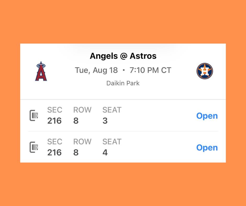 Two Astros Tickets on Club Level