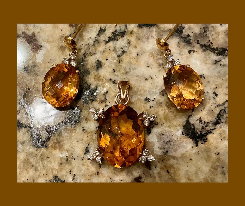 Topaz pendant and matching earrings