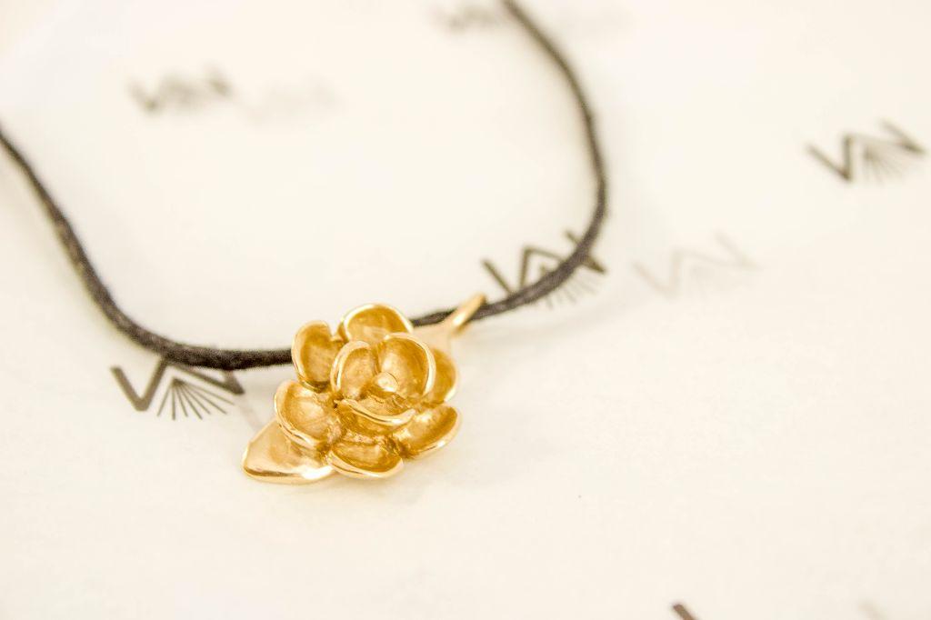 Mimosa Handcrafted Magnolia Pendant & Black Cord Necklace