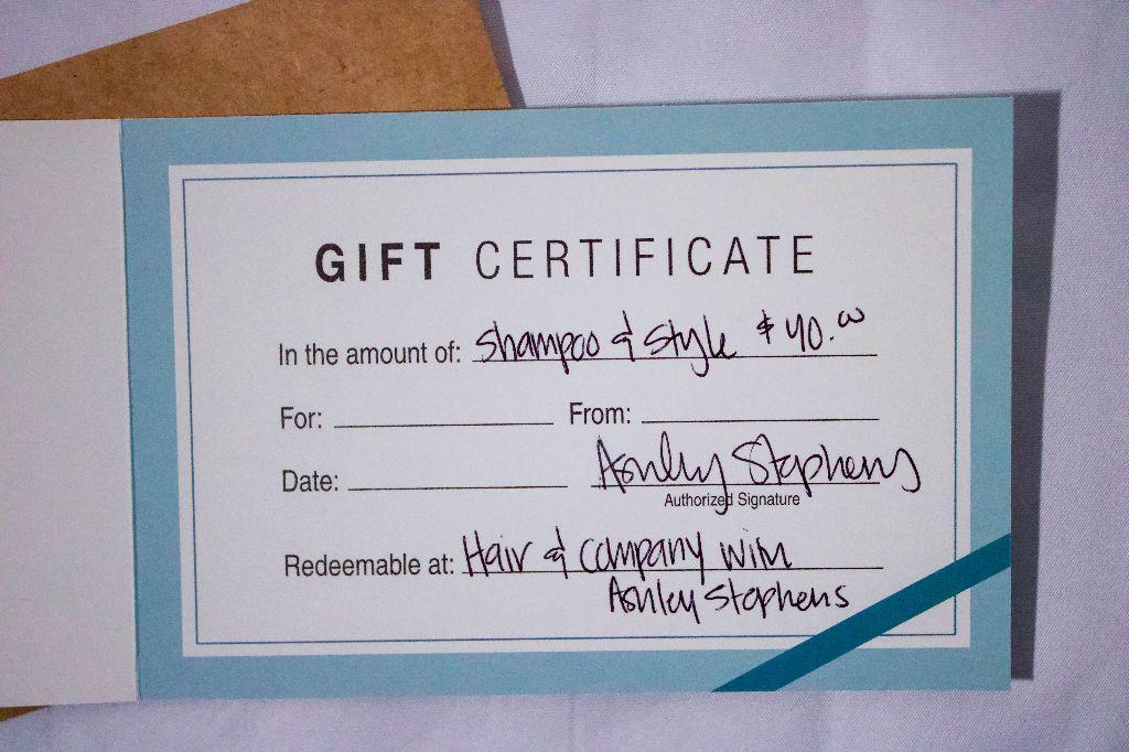 Gift Certificate for a Shampoo and Hair Styling Session