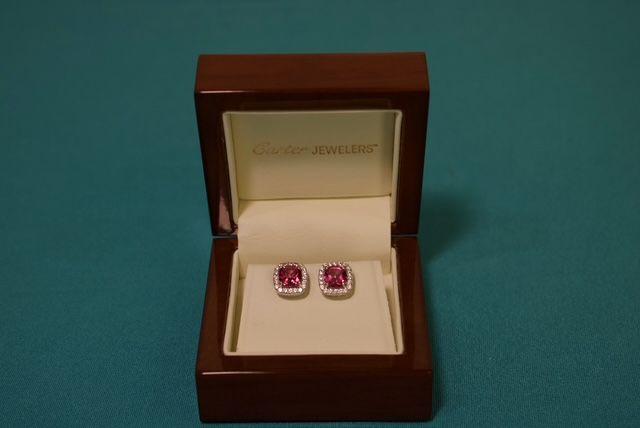 SS Square Pink & White Topaz Studs