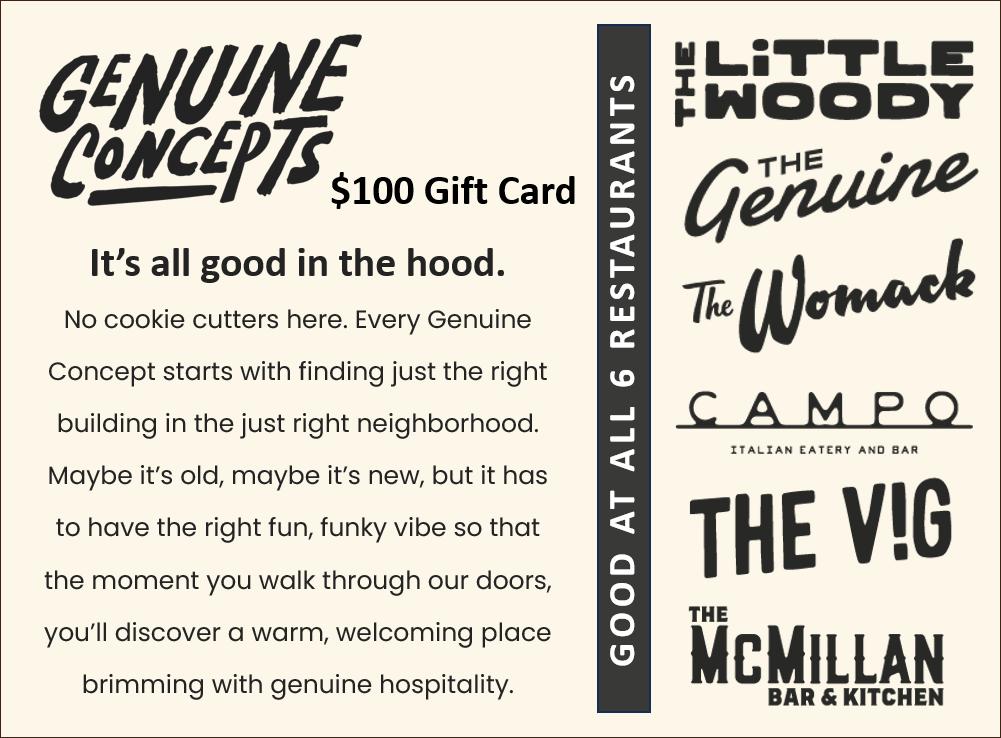 Genuine Concepts Restaurants $100 Gift Card