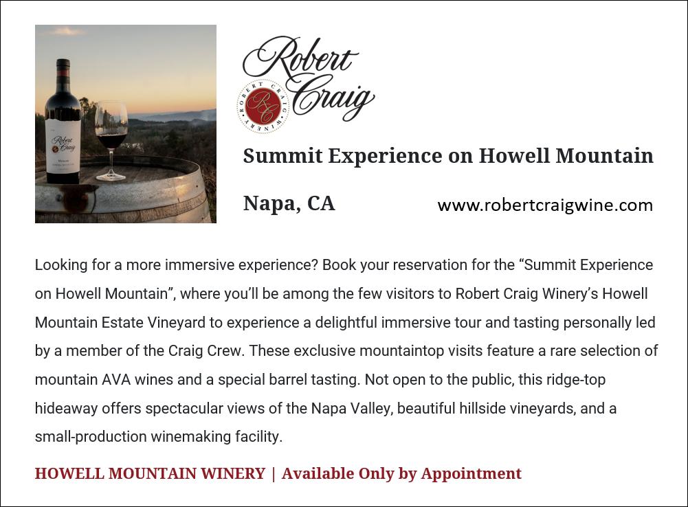 Robert Craig Summit Experience on Howell Mountain VIP Tasting