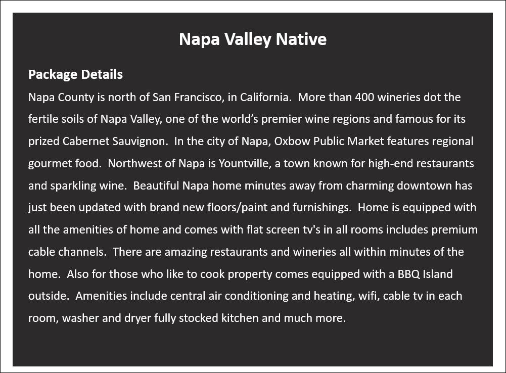 Napa Valley Native Vacation