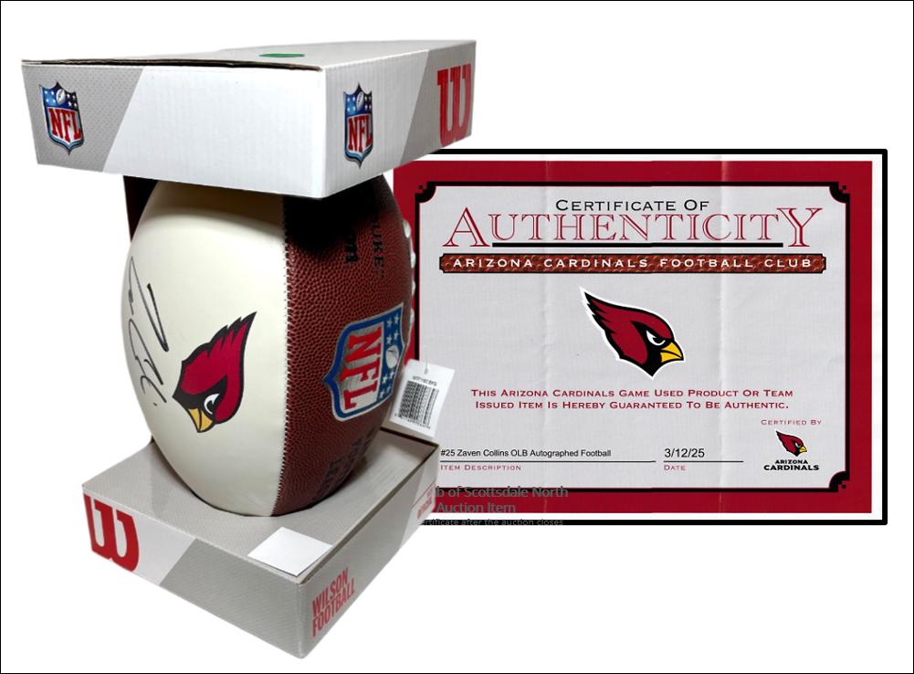 Arizona Cardinals Autographed Football, #25 Zaven Co...