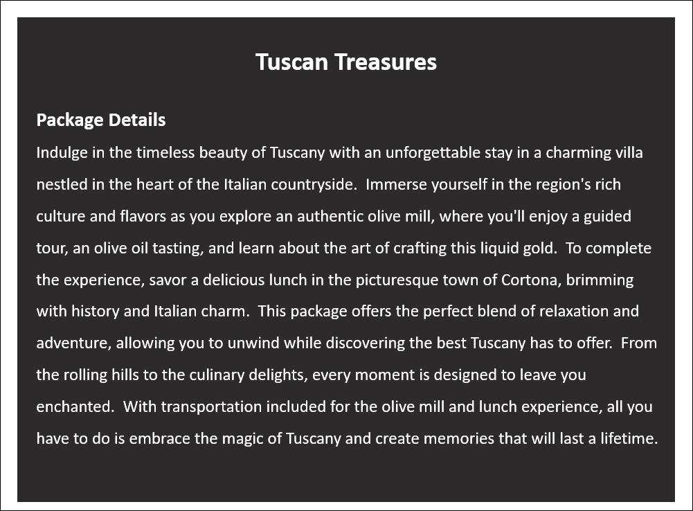 Tuscan Treasure Vacation