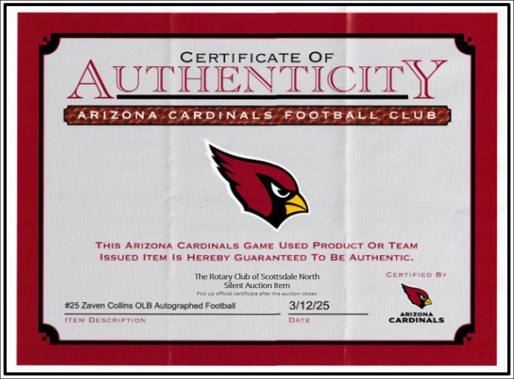 Autographed Cardinals Football, #25 Zaven Collins OLB Autographed Football