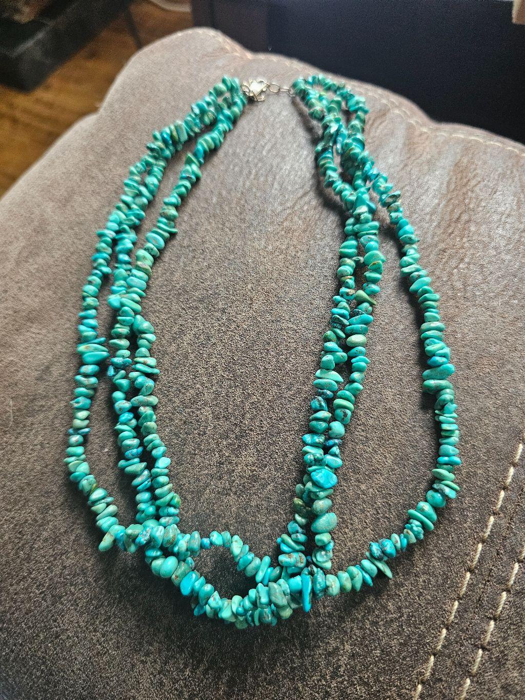 Multi Strand Turquoise Chip Bead Necklace