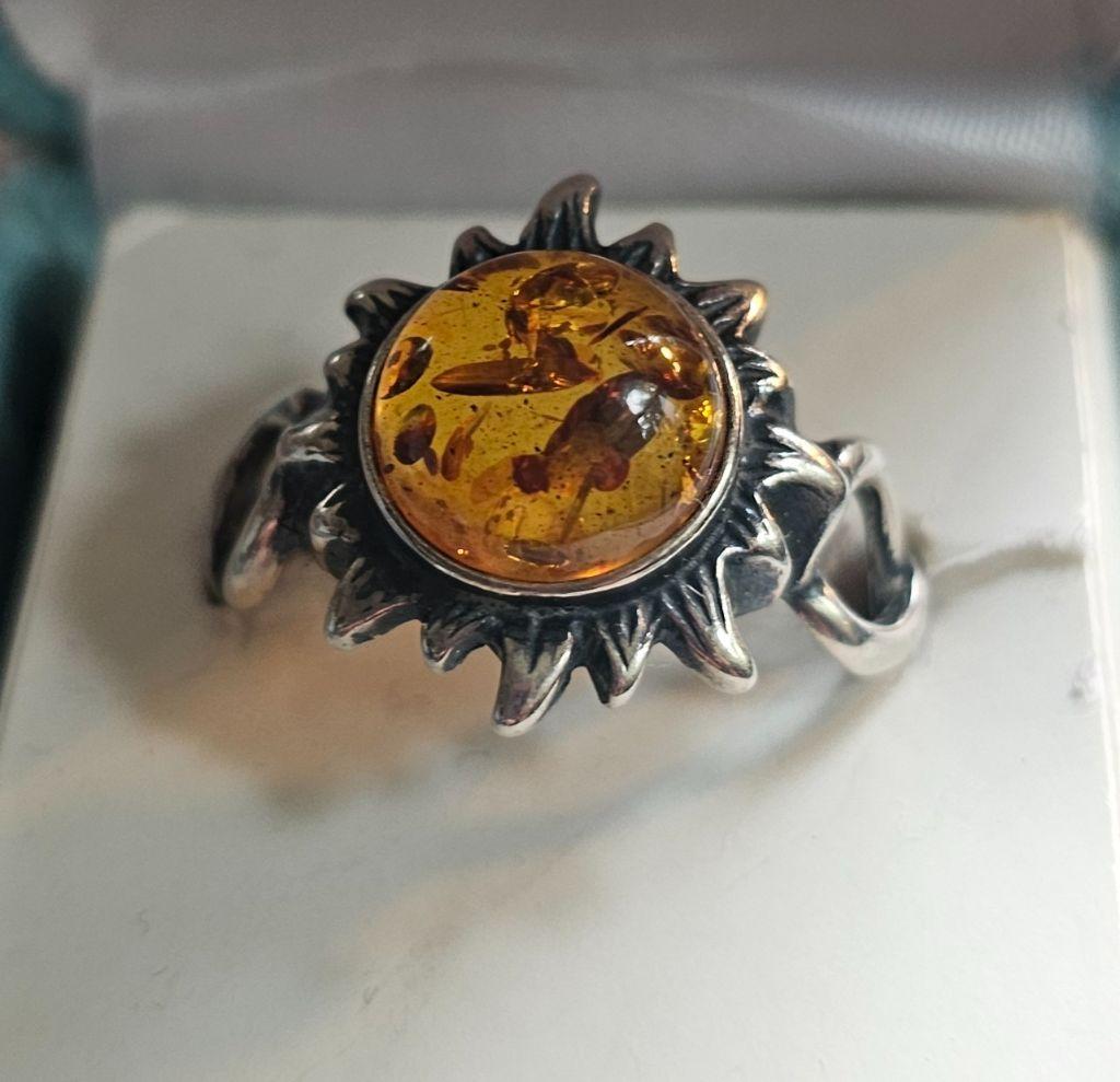 Amber Sterling Ring