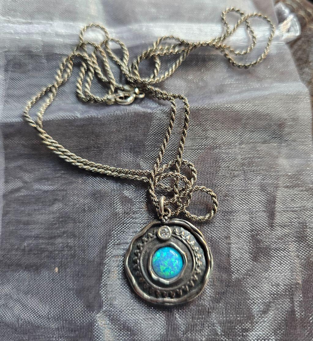 Sterling and Synthetic Opal Necklace