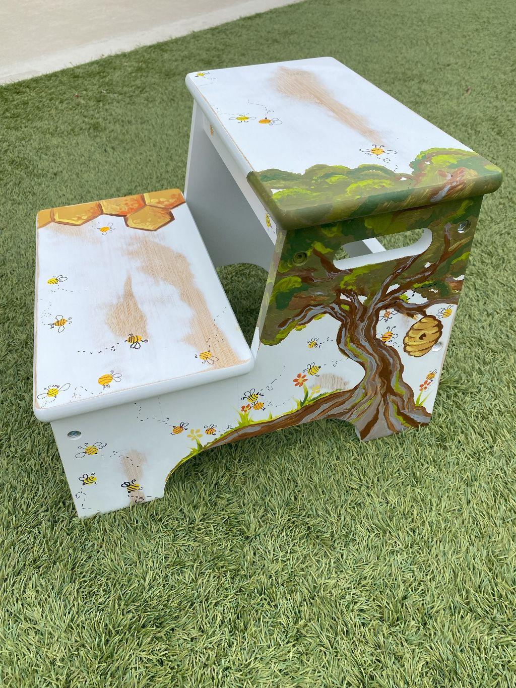 Bumblebee Art Project - Hand Painted Step Stool