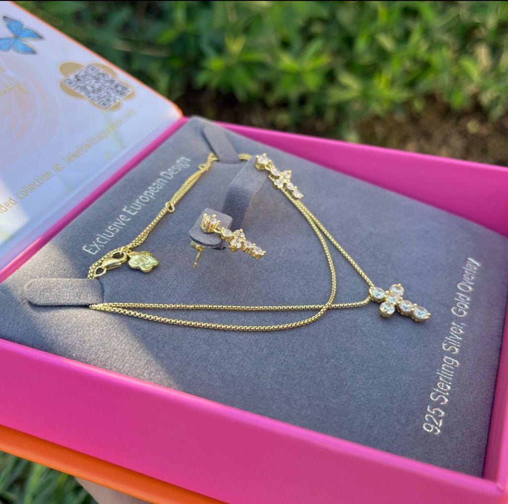 Graceful Cross Necklace & Earrings set in Yellow Gold - Jewels With A Purpose