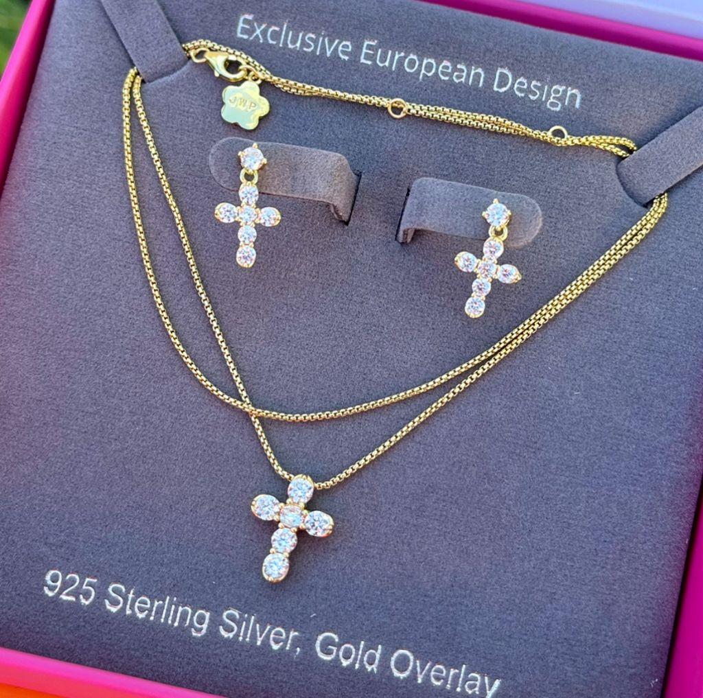 Graceful Cross Necklace & Earrings set in Yellow Gold - Jewels With A Purpose