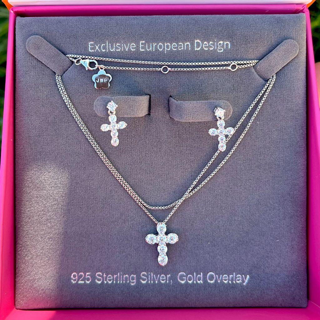 Graceful Cross Necklace & Earring Set in White Gold  - Jewels With a Purpose