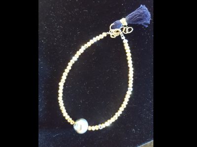 Tahitian Pearl Pyrite Tassel Bracelet