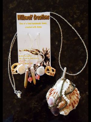 Shell pendant and dangle earrings