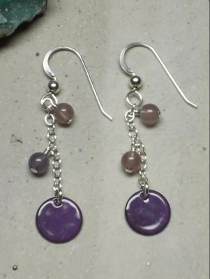 Fired Glass Earrings with Amethyst