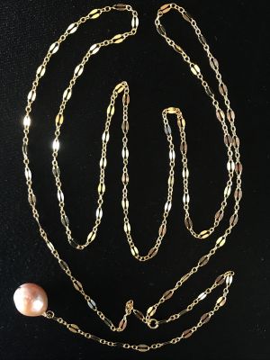Gold Chain Rosary Style Necklace with Pearl