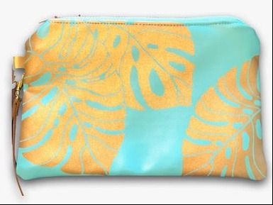 Monstera Gold and Mint Clutch