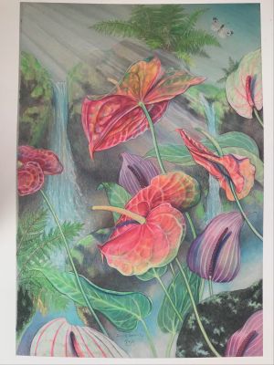 Giclee by John Romaine: Waterfalls and Flowers