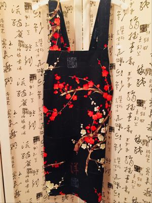 Black Apron with Red Flowers